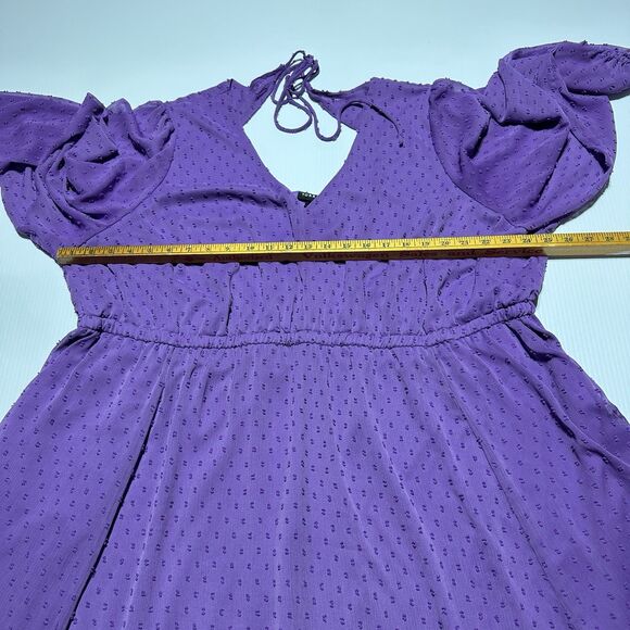 Torrid Purple Clip Dot Midi Dress Size 4X Long Sleeve Tie Back Elastic Waist - Picture 11 of 13